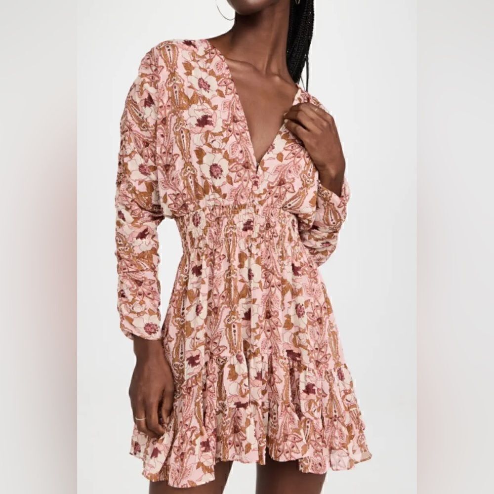 MISA Chiara San Lorenzo Flora Print Long Sleeve V-Neck Mini Dress XS $ 330.00